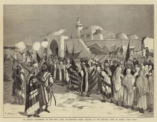 Eine Künstlerpilgerreise ins Heilige Land, III, Pilger feuern Salutschüsse am angeblichen Grab von Moses, Neby Musa