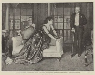 Mrs. Patrick Campbell (Agnes Ebbsmith) und Mr. Hare (Herzog von St. Olpherts) in Die berüchtigte Mrs. Ebbsmith, im Garrick Theatre