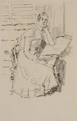 Sitzende Figur (Feder & Tinte mit Kohle auf Papier)