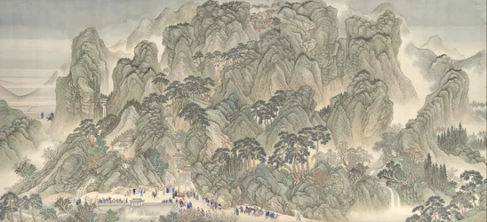 Die Südliche Inspektionstour des Kangxi-Kaisers, Schriftrolle Drei: Jinan bis Berg Tai, datierbar auf 1698