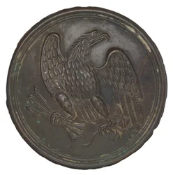 Teller mit gestanztem Messingadler-Design von einem Patronengürtel, 1862-1865