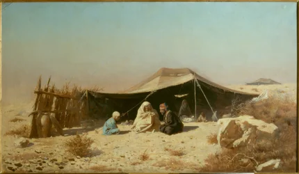 Araber in der Wüste beim Lesen des Korans