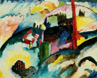 Landschaft mit Fabrikschornstein