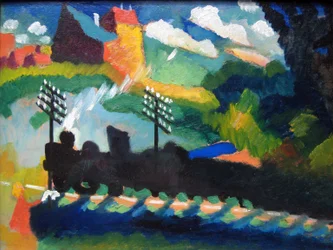 Murnau Blick mit Eisenbahn und Schloss