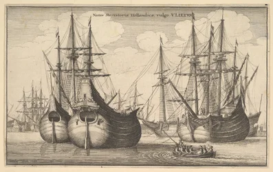 Naues Mercantoriæ Hollandicæ, vulgo VLIETEN Niederländische Frachtschiffe oder Flöten, 1647
