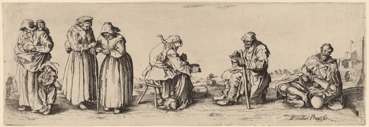 Sechs Männer und Frauen Bettler
