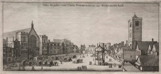 Ansichten von London: New Palace Yard mit Westminster Hall und dem Uhrhaus