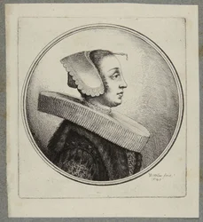 Frau mit Halskrause und Stirnnadel
