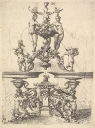 Entwurf für einen Brunnen, Tafel 119 aus Dietterlins Architectura, 1598