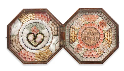 Doppelte achteckige Muschelarbeit Seemann-Valentine, Mitte 19. Jahrhundert