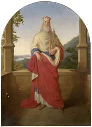 Heiliger Leopold vor einer Donauansicht und dem Leopoldsberg im Hintergrund