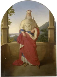 Der heilige Leopold vor einer Donauansicht und dem Leopoldsberg im Hintergrund