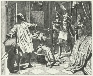Die Ermordung von Albrecht von Wallenstein, böhmischer General in der Armee des Heiligen Römischen Reiches im Dreißigjährigen Krieg