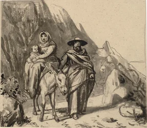 Die Heilige Familie, zwischen Felsen auf dem Weg nach Ägypten