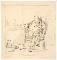 Ein dicker Mann am Mittagstisch