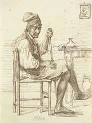 Alter italienischer Fischer sitzt im Zimmer