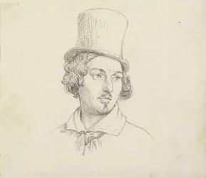 Kopf eines Mannes mit hohem Hut