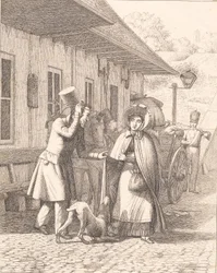 Szene vor einem Konsumstand