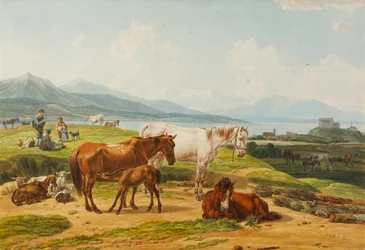 Wilhelm Alexander Wolfgang von Kobell Alpensee und Weide mit Pferden