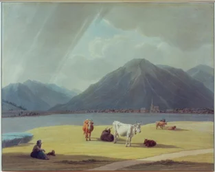 Bäuerin mit Vieh vor Rottach-Egern