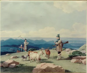Jäger mit Sennerin und Kind auf dem Hirschberg