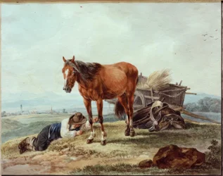 Schlafender Bauernbursche mit Pferd