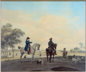 Zwei Reiter vor einer Landschaft