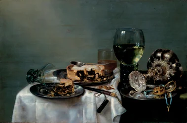 Stillleben eines Frühstückstisches mit Brombeerkuchen, 1631, Maße 54 x 82 cm, Staatliche Kunstsammlungen Dresden, Dresden