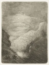 Berglandschaft mit Fluss im Mondlicht