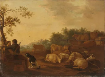 Landschaft mit Hirte, Hirtin und Vieh