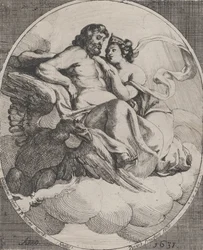 Jupiter und Juno auf Wolken sitzend, mit einem Adler, der links unten Blitze hält, 1631