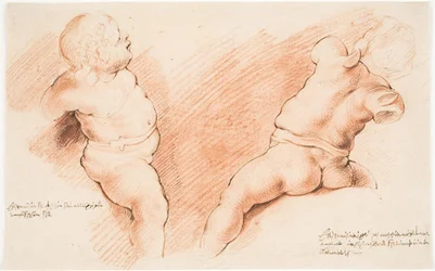 Kentaur von Amor besiegt. Antike Skulpturgruppe. Zwei Studien von Amor, eine von rechts, die andere von hinten
