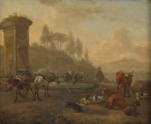 Vieh an einem Brunnen