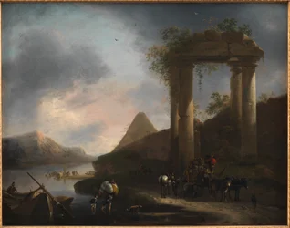 Italienische Landschaft mit klassischen Ruinen