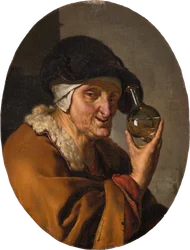 Eine alte Frau mit Uringlas: „Der Quacksalber“