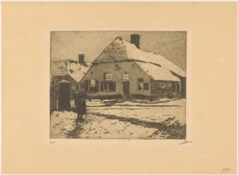 Verschneite Häuser an einer Straße in Ede