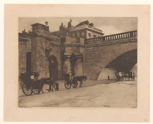 Wartende Kutschen bei der Waterloo Bridge in London