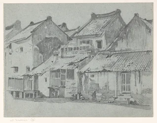 Rückseiten von Häusern an einem Fluss in Batavia