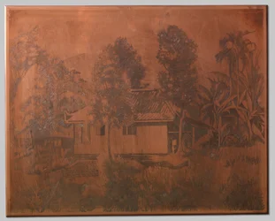 Buitenzorg, Haus mit Vulkan im Hintergrund