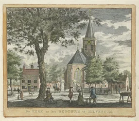 Kirche und Gerichtshaus in Hilversum im Jahr 1762 (vor dem Brand von 1766)