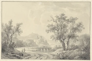 Landschaft mit Ruine in der Ferne