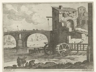 Brücke und Wassermühle