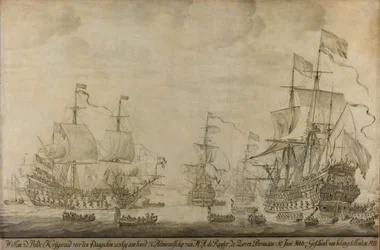 Kriegsrat an Bord der Sieben Provinzen, dem Flaggschiff von Michiel Adriaensz de Ruyter, 10. Juni 1666, vor der Vier-Tage-Schlacht: Episode aus dem Zweiten Englisch-Niederländischen Krieg