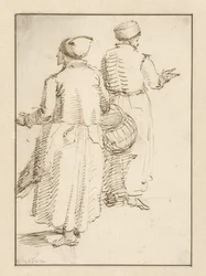 Mann und Frau in Bauernkleidung, von hinten gesehen