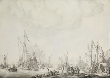 Die königlichen und staatlichen Yachten, möglicherweise die Ankunft von Karl II. von England in Moerdijk, 1660