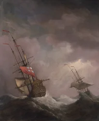 Ein englisches Schiff auf See in einem Sturm