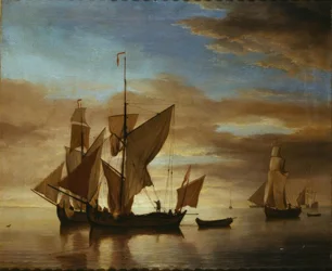 Schiffe auf ruhiger See im Abendlicht