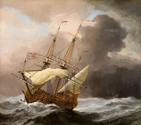 Das englische Schiff Hampton Court in einem Sturm, 1678-80.