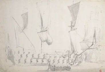Ein englisches Viertklasseschiff bei leichtem Wind, ca. 1681