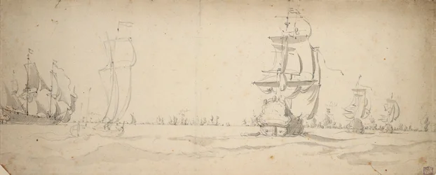 Niederländische Schiffe laufen auf die Hauptflotte zu, Mai? 1672, ca. 1672 (Graphit, Grauwaschung)